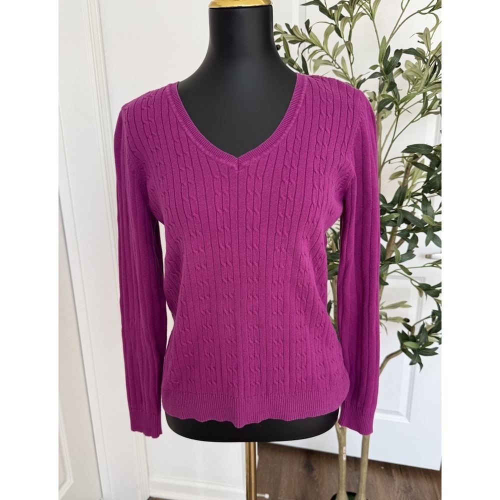 Tommy Hilfiger 100% Cotton Pink V Neck Lightweight Pullover Cable Sweater Size L
